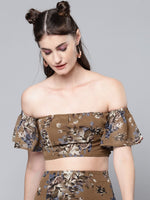 Brown Floral Bardot Crop Top