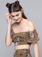 Brown Floral Bardot Crop Top