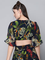 Navy Floral Wrap Crop Top