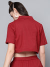 Maroon Cotton Linen Crop Blazer Top