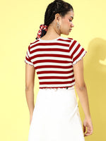 Red & White Stripe V-Neck Rib Crop Top