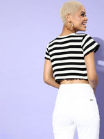 Black & White Stripe V-Neck Rib Crop Top