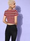 Red Multi Stripe Front Knot Rib Crop Top