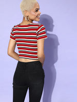 Red Multi Stripe Front Knot Rib Crop Top