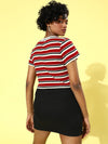 Red Multi Stripe Front Button Rib Crop Top