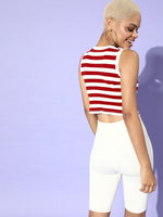 Red & White Stripe Sleeveless Rib Crop Top