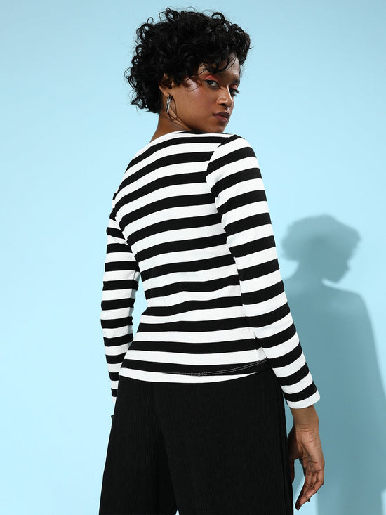 Black & White Stripe V-Neck Rib T-Shirt