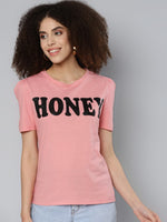 Pink HONEY Print Puff Sleeve T-Shirt