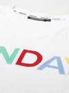 White FUNDAY Print V Neck T-Shirt