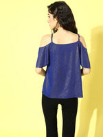 Royal Blue Metallic Cold Shoulder Strappy Top