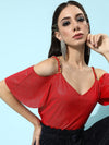 Red Metallic Cold Shoulder Strappy Top