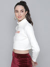 White Rib SMILE MORE Turtle Neck Crop Top