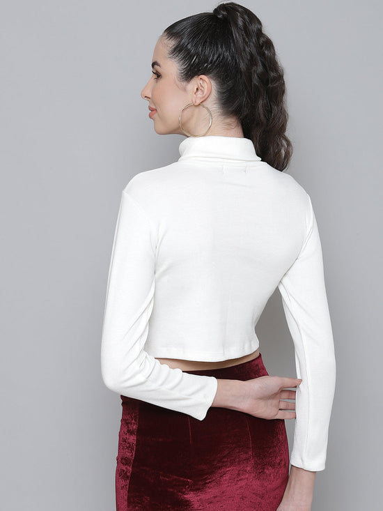 White Rib SMILE MORE Turtle Neck Crop Top