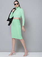 Mint Green Rib Turtle Buttoned Neck Crop Top