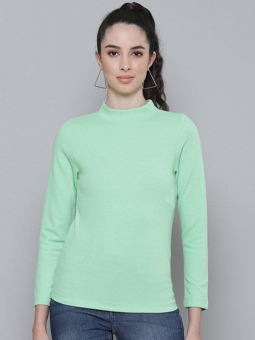 Mint Green Rib Full Sleeve Basic Top