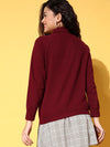 Women Maroon Rib Turtle Neck Raglan Sweat Top