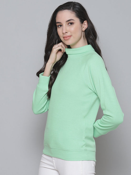 Mint Green Rib Turtle Neck Raglan Sweat Top