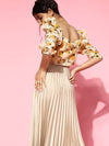 Yellow Floral Organza Ruched Crop Top