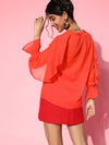 Red Cascading Ruffle Solid Blouse
