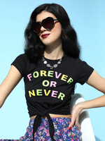 Black Forever-Or-Never Tie-Knot Crop T-Shirt