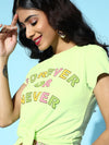 Green Forever-Or-Never Tie-Knot Crop T-Shirt