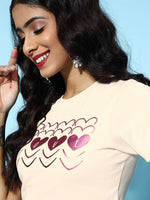 Cream With Lilac Foil Hearts Crop T-Shirt