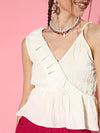 Women White One Side Frill Strappy Top