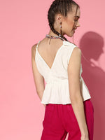 Women White One Side Frill Strappy Top