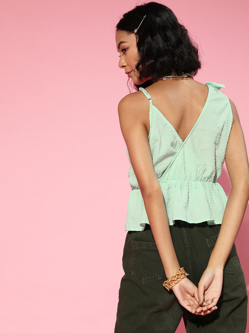 Women Mint Green One Side Frill Strappy Top