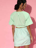 Women Mint Green Balloon Sleeve Boxy Crop Top