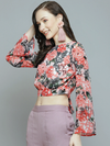 Women Peace Floral Back Tie Knot Crop Top