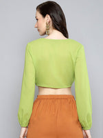 Women Lime Green Front Ruched Crop Top