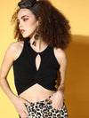 Women Black Twisted Knot Crop Top