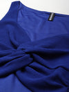 Women Royal Blue Front Twisted Knot Crop Top