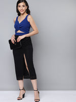 Women Royal Blue Front Twisted Knot Crop Top