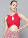 Women Fuchsia Front Keyhole Twisted Crop Top