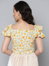 Women Off White Floral Ruffled Crop Top