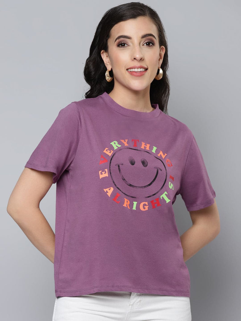 Women Purple EVERYTHING IS ALRIGHT Regular T-shirt
