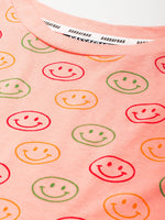 Women Pink Smiley Slim Fit Crop T-shirt