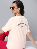 Women Cream Back Print Regular T-Shirt