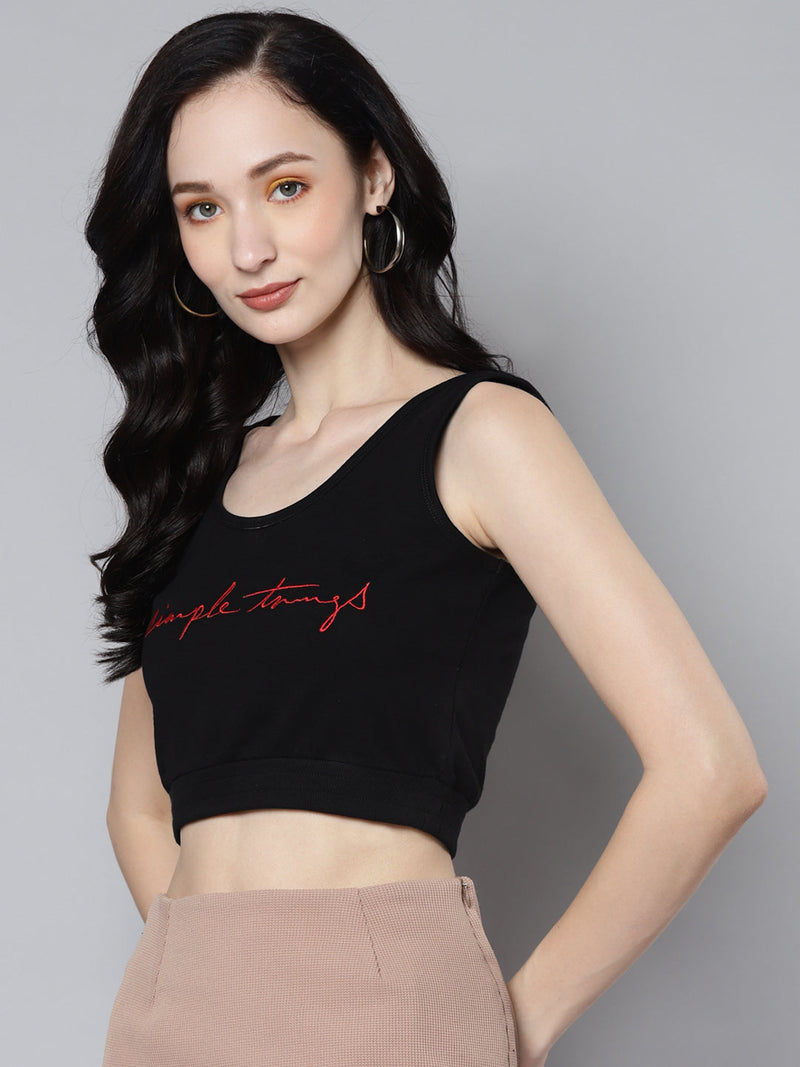 Wholesale Women Black Terry ACTIVE SIMPLE THINGS Emb Tank Top – Tradyl