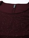 Women Burgundy Shimmer Full Sleeves Peplum Top