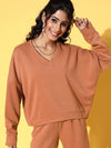 Women Rust Rib V-Neck High-Low Sweater Top