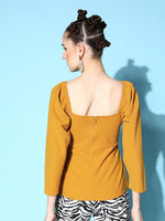 Women Mustard Canton Front Twisted Knot Top