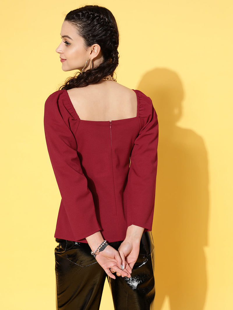 Women Red Canton Front Twisted Knot Top