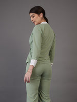 Women Green Wrap Neck Asymmetric Top