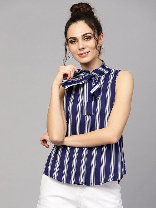 Navy & White Stripes Neck Tie Top