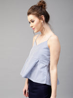 Blue Stripes Peplum Strappy Top