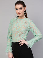 Mint Blue Full Sleeves Lace Blouse