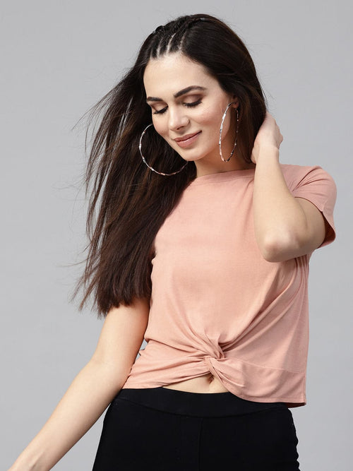 Peach Knot Hem Crop Tee